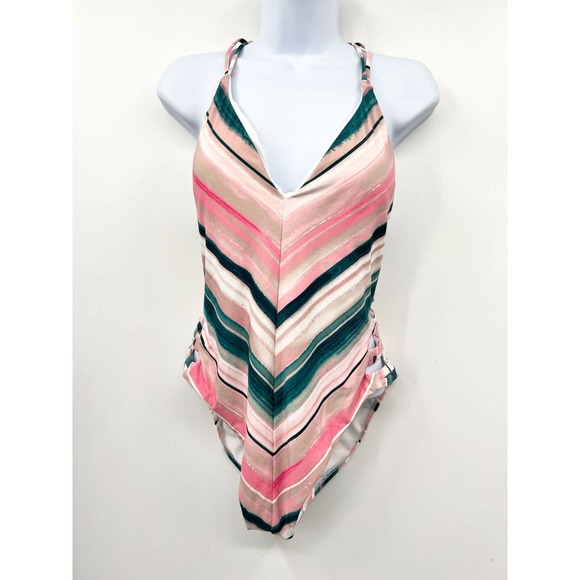 Bikini Lab Women's One Piece Swimsuit Size XXL V-Plunge Striped Thong Strappy - Picture 2 of 10